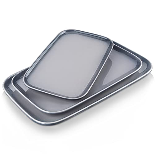 LOVECASA Serving Platters Set of 3, 15"/13"/11" Rectangular Serving Trays for Serving Food, Porcelain Platters for Entertaining, Serving Dishes for Party,Mircowave,Oven, Dishwasher Safe,Gray