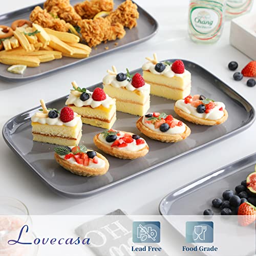 LOVECASA Serving Platters Set of 3, 15"/13"/11" Rectangular Serving Trays for Serving Food, Porcelain Platters for Entertaining, Serving Dishes for Party,Mircowave,Oven, Dishwasher Safe,Gray