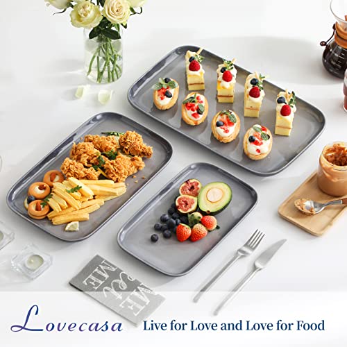 LOVECASA Serving Platters Set of 3, 15"/13"/11" Rectangular Serving Trays for Serving Food, Porcelain Platters for Entertaining, Serving Dishes for Party,Mircowave,Oven, Dishwasher Safe,Gray