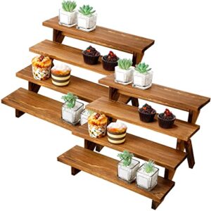 2 pcs wooden cupcake stand and towers 4 tier display stand farmhouse tiered wood cake stand rustic risers for display cupcake dessert stand for retail vendors indoor outdoor plant (brown)