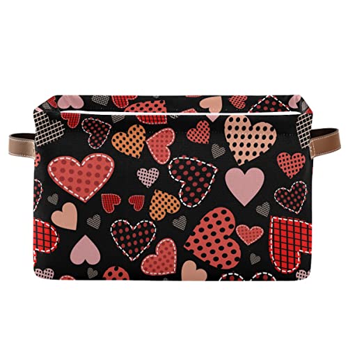 Valentines Day Love Heart Black Storage Basket Fabric Laundry Baskets Happy Valentine's Day Storage Boxes Organizer Bag for Baby Cloth Dog Toy Book Storage Cubes Shelf Closet Bins 16×12×8 Inches