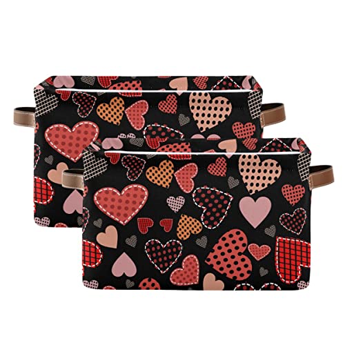 Valentines Day Love Heart Black Storage Basket Fabric Laundry Baskets Happy Valentine's Day Storage Boxes Organizer Bag for Baby Cloth Dog Toy Book Storage Cubes Shelf Closet Bins 16×12×8 Inches