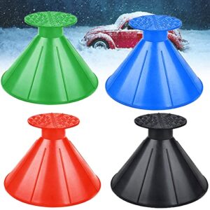 milukon magical car ice scraper, 4 packs ice scrapers for car windshield round cone ice scrapers 2 in 1 multifunctional snow brush magical ice scrapers with funnel car snow removal shovel tool