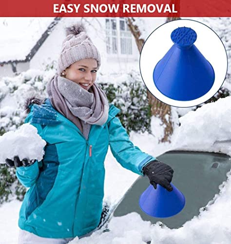 Milukon Magical Car Ice Scraper, 4 Packs Ice Scrapers for Car Windshield Round Cone Ice Scrapers 2 in 1 Multifunctional Snow Brush Magical Ice Scrapers with Funnel Car Snow Removal Shovel Tool