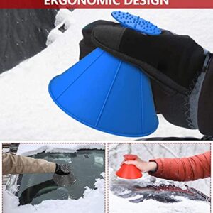 Milukon Magical Car Ice Scraper, 4 Packs Ice Scrapers for Car Windshield Round Cone Ice Scrapers 2 in 1 Multifunctional Snow Brush Magical Ice Scrapers with Funnel Car Snow Removal Shovel Tool