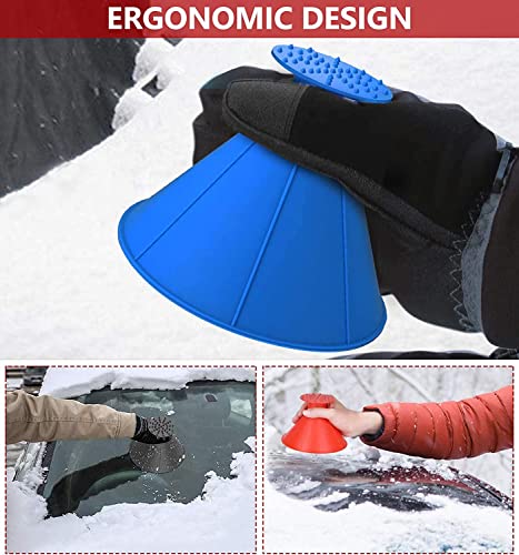 Milukon Magical Car Ice Scraper, 4 Packs Ice Scrapers for Car Windshield Round Cone Ice Scrapers 2 in 1 Multifunctional Snow Brush Magical Ice Scrapers with Funnel Car Snow Removal Shovel Tool