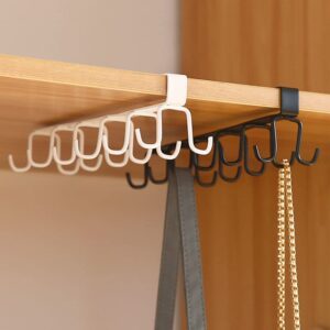Kitchen Cabinet Mug Hook Hanging Cup Holder Multifunction Double-Row Household Wall Bathroom Organizer Storage Rack (White)