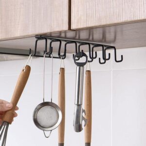 Kitchen Cabinet Mug Hook Hanging Cup Holder Multifunction Double-Row Household Wall Bathroom Organizer Storage Rack (White)