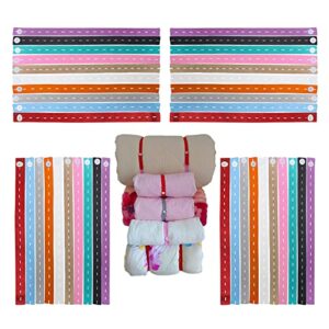 100pcs elastic band with button & buttonholes, stretchable reusable, roll-up clothes storage band, adjustable clothing storage strap,travel luggage space saver, drawer & closet organizer (colorful)