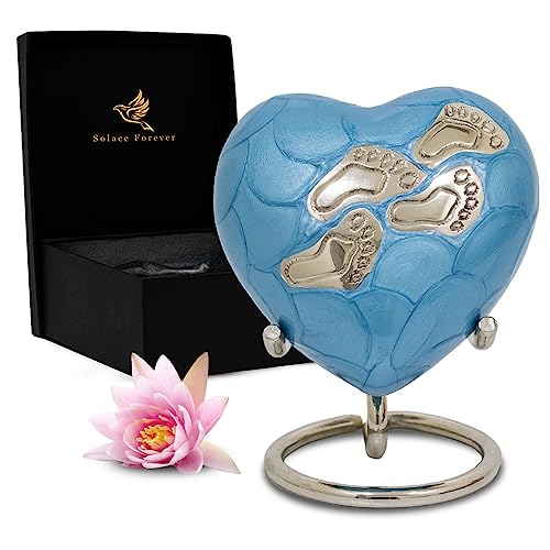 Small Heart Urn for Baby Ashes - Blue Heart Cremation Urn for Baby Boy - Small Urn with Box & Stand - Heart Shaped Memorial Urn for Ashes - Small Keepsake Urn Heart - Mini Urn for Infants & Children