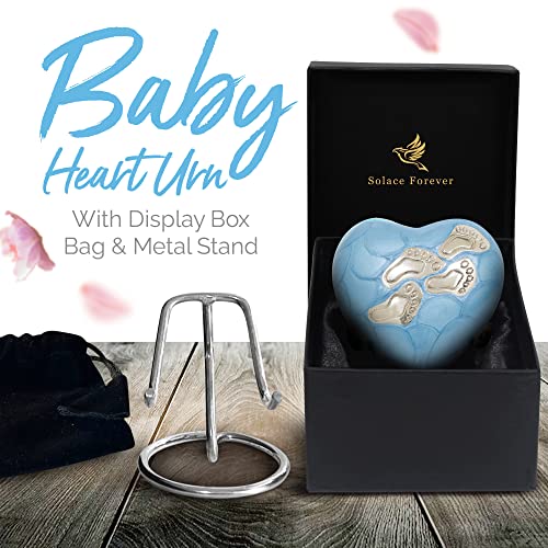 Small Heart Urn for Baby Ashes - Blue Heart Cremation Urn for Baby Boy - Small Urn with Box & Stand - Heart Shaped Memorial Urn for Ashes - Small Keepsake Urn Heart - Mini Urn for Infants & Children