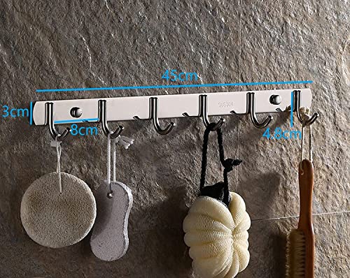 Wall Coat Rack with 6 Hooks, Coat Rack Wall Mounted, Coat Hooks, Coat Hooks Wall Mounted, Waterproof Heavy Duty Coat Wall Hooks, for Hanging Coats Purse Clothes Backpack Entryway,Towel Racks Bathroom