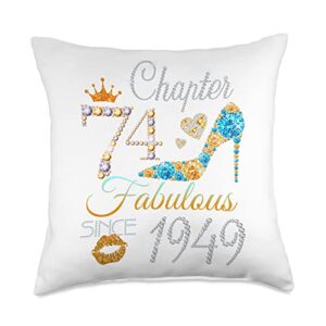 74th birthday queen est 1949 designs gifts womens womens chapter est 1949 74 years old 74th birthday queen throw pillow, 18x18, multicolor