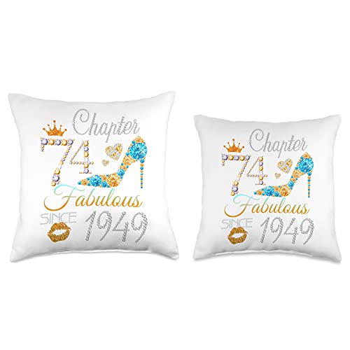 74th Birthday Queen EST 1949 Designs Gifts Womens Womens Chapter EST 1949 74 Years Old 74th Birthday Queen Throw Pillow, 18x18, Multicolor