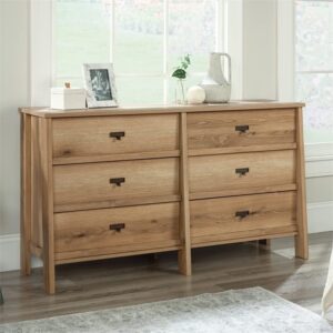 Sauder Trestle Engineered Wood 6 Drawer Dresser in Timber Oak