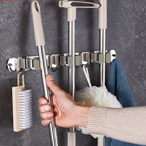 CRSUSUKJ Broom and Mop Holder Wall Mounted, Broom Hanger, Broom Holder, Stainless Steel Heavy Duty Broom Racks, Heavy Duty Storage Organization for Home Kitchen Garden Garage Room(3 Racks 4 Hooks)