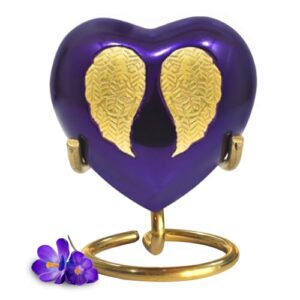 purple heart cremation urns for women - angel wings small urn with box & stand - small keepsake urn heart shaped angel - mini urn heart shaped - honor your loved one with memorial cremation urn