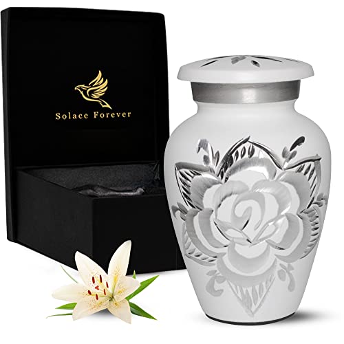 White Rose Urn Keepsake - Beautiful Small Urn for Ashes - Mini White Urn with Premium Box & Bag - White Keepsake Urn - Honor Your Loved One with a Mini Urn Rose - Token Urn for Human Ashes or Pet