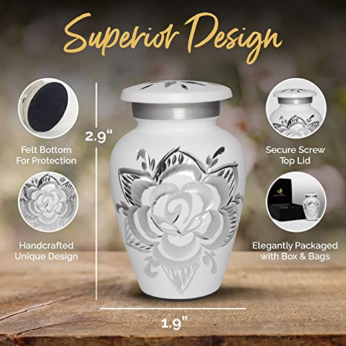 White Rose Urn Keepsake - Beautiful Small Urn for Ashes - Mini White Urn with Premium Box & Bag - White Keepsake Urn - Honor Your Loved One with a Mini Urn Rose - Token Urn for Human Ashes or Pet