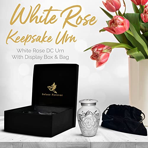 White Rose Urn Keepsake - Beautiful Small Urn for Ashes - Mini White Urn with Premium Box & Bag - White Keepsake Urn - Honor Your Loved One with a Mini Urn Rose - Token Urn for Human Ashes or Pet