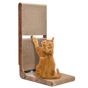 liflix cardboard cat scratcher, 27.2 inch wall-mounted cat scratch pad, l-shaped cat scratcher with two toy balls for indoor cats