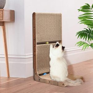 LIFLIX Cardboard Cat Scratcher, 27.2 Inch Wall-Mounted Cat Scratch Pad, L-Shaped Cat Scratcher with Two Toy Balls for Indoor Cats