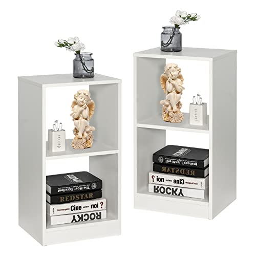 Tangkula 2 Cube Bookcase Set of 2, 2 Shelf Cube Bookshelf with Anti-toppling Device, Small Display Shelf for Small Spaces, Freestanding Wood Storage Unit for Home Office Study Living Room (White)