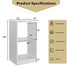 Tangkula 2 Cube Bookcase Set of 2, 2 Shelf Cube Bookshelf with Anti-toppling Device, Small Display Shelf for Small Spaces, Freestanding Wood Storage Unit for Home Office Study Living Room (White)