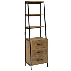 HITHOS 4-Tier Bookshelf, Tall Bookcase with 3 Wooden Drawers, Modern Ladder Book Shlef Storage Organizer for Living Room, Entryway, Office, Rustic Brown