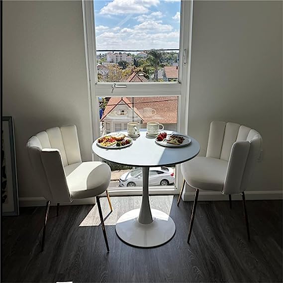 Modern Round Table - 31.5'' Round White Kitchen Table with MDF Table Top, Modern Table Top Tulip Table Round Kitchen Table for Kitchen, Dining Room and Living Room