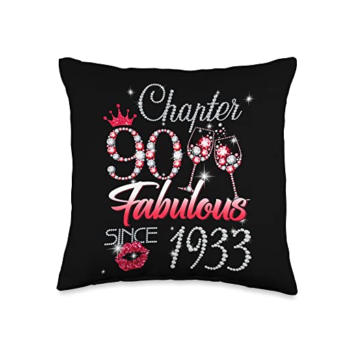 90 Years Old Birthday Queen Gifts Womens Diamond Womens Chapter 90 Fabulous Since 1933 90th Birthday Queen Throw Pillow, 16x16, Multicolor