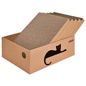 liflix cardboard cat scratcher with box, 5pcs reversible cat scratch pads in large cat scratcher box, cat scratcher lounge for indoor cats to rest and play, 16.5" ｘ12.6 ｘ5.9