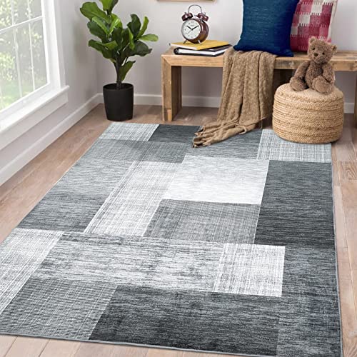 Fashionwu Farmhouse Area Rug 8 x 10 Large Rug Living Room Rugs Farmhouse Carpet Extra Velvet Low-Pile Area Rug for Bedroom Dorm Room Dining Room Children's Room Grey and Grey