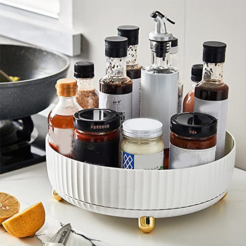 Rotating Spice Organizer Round Serving Tray Holder Kitchen Storage Cosmetic Makeup Organizers Home Decorative Centerpiece for Pantry, Countertop, Fridge, Vanity, Bathroom