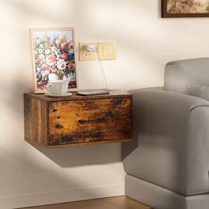 Filano Floating Nightstand with Drawer Rustic Wood Wall Mounted Nightstand Small Nightstand Floating Bedside Table Floating Shelf with Drawer