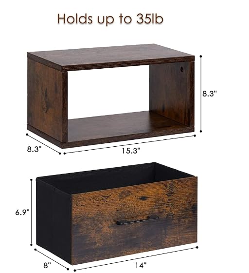 Filano Floating Nightstand with Drawer Rustic Wood Wall Mounted Nightstand Small Nightstand Floating Bedside Table Floating Shelf with Drawer