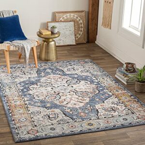 surya ella traditional medallion area rug,6'7" x 9',blue