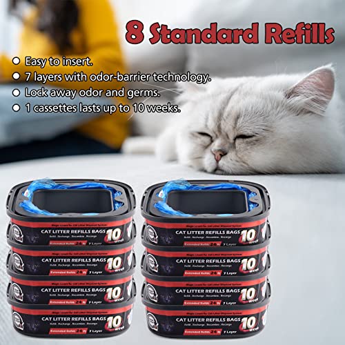 8 Pack Cat Litter Refill Bags Cartridge Compatible with Litter Cat Genie Standard and Plus Pail Refills (But Not for XL Pail), Pet Waste Bags, Cat Litter Box Accessories