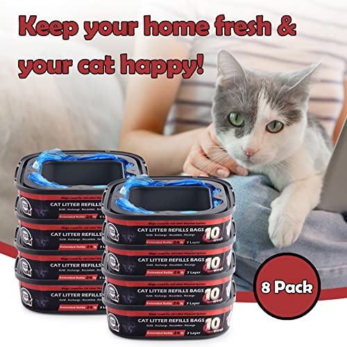 8 Pack Cat Litter Refill Bags Cartridge Compatible with Litter Cat Genie Standard and Plus Pail Refills (But Not for XL Pail), Pet Waste Bags, Cat Litter Box Accessories