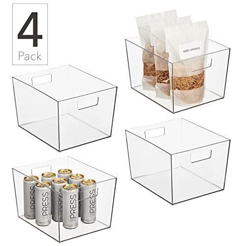 Nate Home mDesign by Nate Berkus Wide Plastic Bin with Handles | Perfect Organizer for Kitchen Storage or Fridge, and Pantry Organization from mDesign - Set of 4, Clear