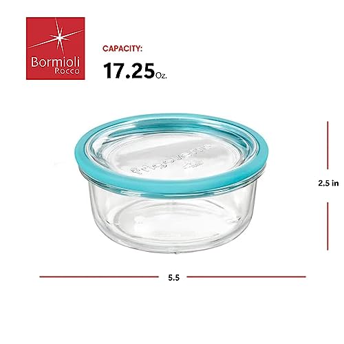 Bormioli Rocco Frigoverre Future 17.25 oz. Round Food Storage Container, Made From Durable Glass, Dishwasher Safe, Made In Italy.