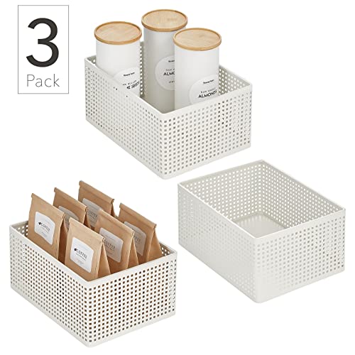 Nate Home by Nate Berkus Perforated Metal Bin | Essential for Kitchen Cabinet or Pantry Organization and Storage from mDesign - Set of 3, White