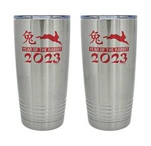 chinese new year party favor 2023 year of the rabbit iconography 2-pack 20oz stainless steel insulated travel mug with lid