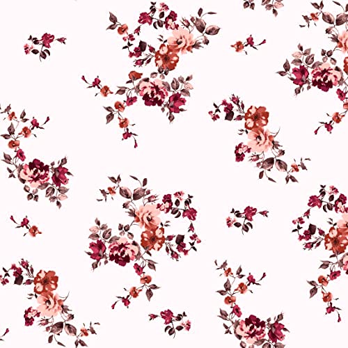 Texco Inc Flowers Poly Spandex Small Floral Printed DTY Brushed Fabric/4 Way Stretch, Ecru Coral 2 Yards