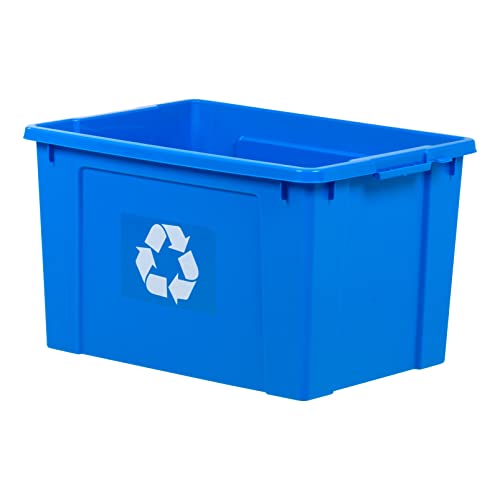 IRIS USA, Inc. 19 Gal / 78 Qt Plastic Recycle Bins with Bulit-in Handle, for Home Commercial Indoor Outdoor and Garage, Durable, Easy Clean Up, BPA Free, Eco-Friendly Trash Can, Blue