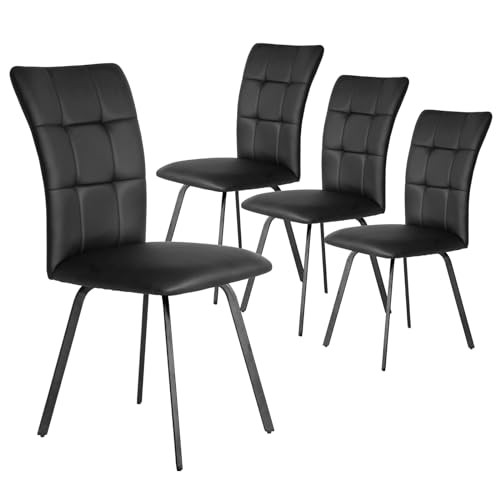 HIPIHOM Dining Chairs Set of 4,Modern Kitchen Dining Room Chairs,Upholstered Dining Accent Side Chairs in Faux Leather Cushion Seat and Sturdy Metal Legs, Black-4p