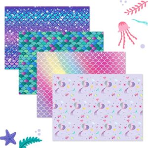 mermaid scale wrapping paper set - 8 sheets mermaid wrapping paper gift wrapping paper, mermaid themed birthday wrapping paper for girls birthday christmas baby shower party supplies - 20'' x 27''