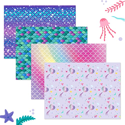 Mermaid Scale Wrapping Paper Set - 8 Sheets Mermaid Wrapping Paper Gift Wrapping Paper, Mermaid Themed Birthday Wrapping Paper for Girls Birthday Christmas Baby Shower Party Supplies - 20'' x 27''