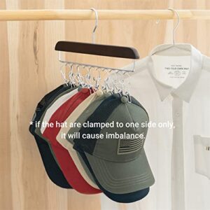 Mkono Hat Organizer Hanger for Closet Set of 3 Wooden Hat Racks for Baseball Caps with 30 Stainless Steel Clips, Baseball Hat Organizer Holder for Closet Storage, Fits All Caps, 3 Pieces