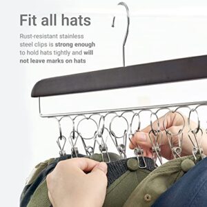 Mkono Hat Organizer Hanger for Closet Set of 3 Wooden Hat Racks for Baseball Caps with 30 Stainless Steel Clips, Baseball Hat Organizer Holder for Closet Storage, Fits All Caps, 3 Pieces